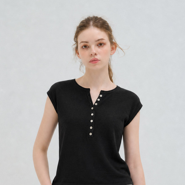 BUTTON CAP SLEEVE KNIT BLACK 상세 이미지