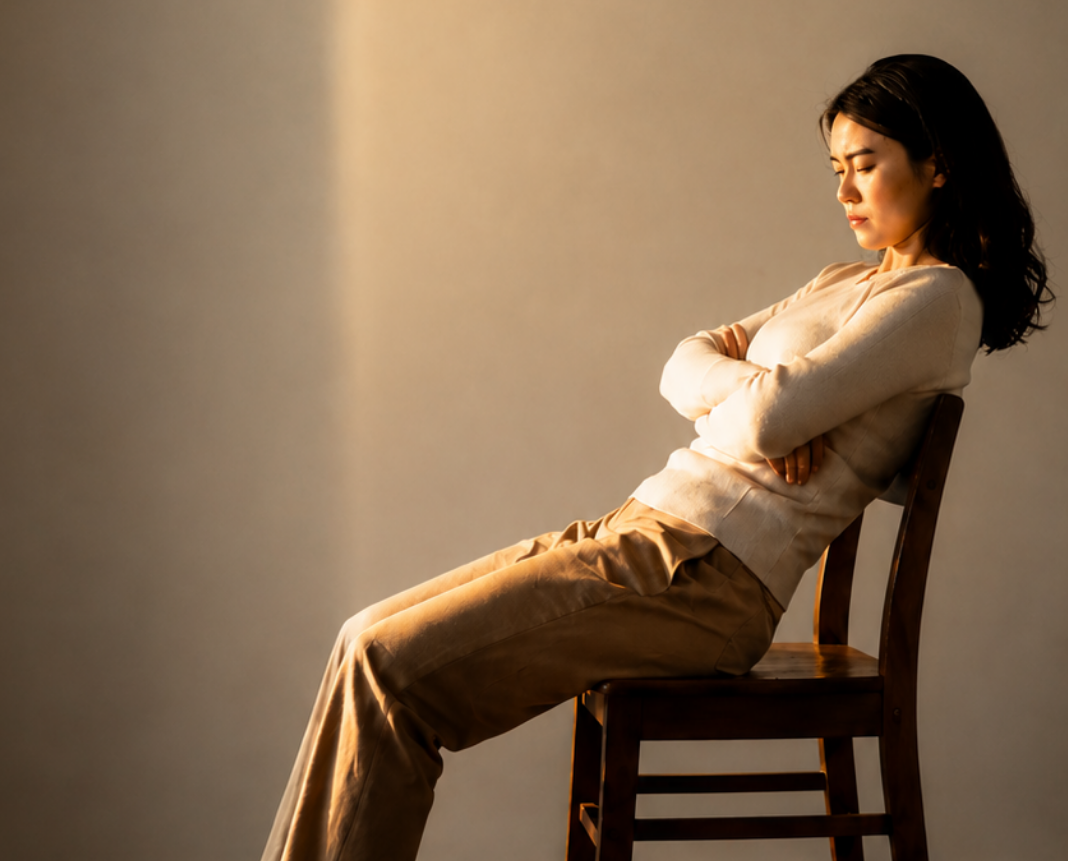 Woman sitting comfortably on a NOOGI chair