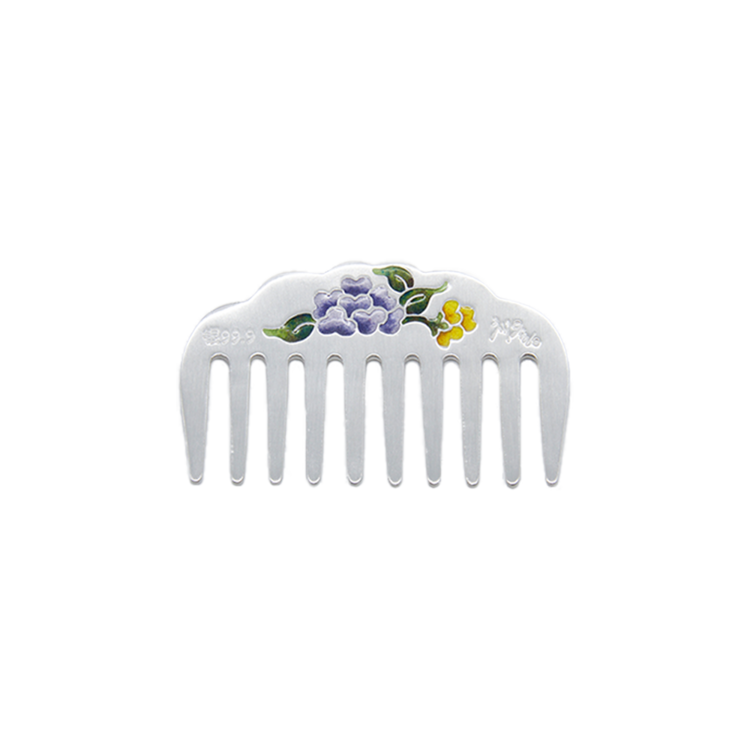 Silver Cloisonné Comb with Peony Design (silver)