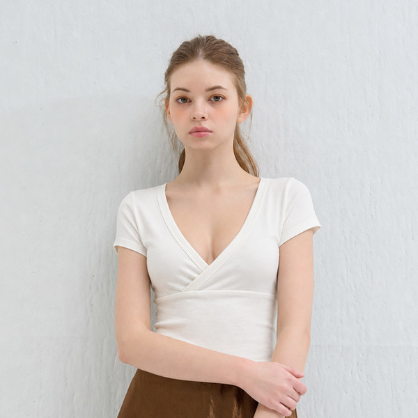 CUTTING V-NECK SHORT SLEEVE T SHIRT IVORY 상세 이미지