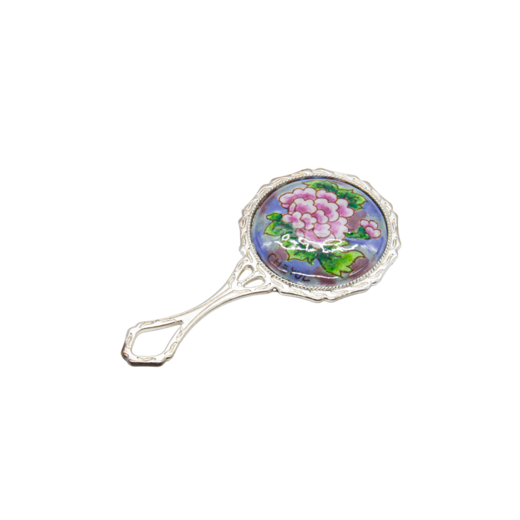 Peony Copper Cloisonné Hand Mirror (sky blue)