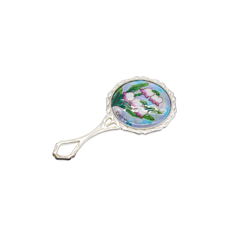 Lily of the Valley Copper Cloisonné Hand Mirror (sky blue)