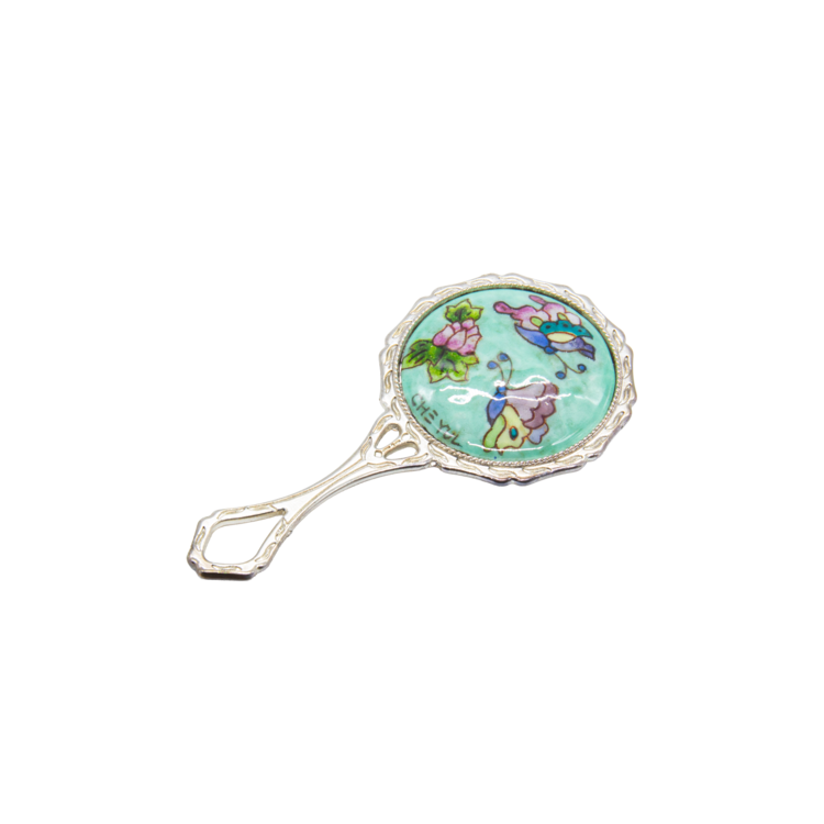 Butterfly Copper Cloisonné Hand Mirror (mint)