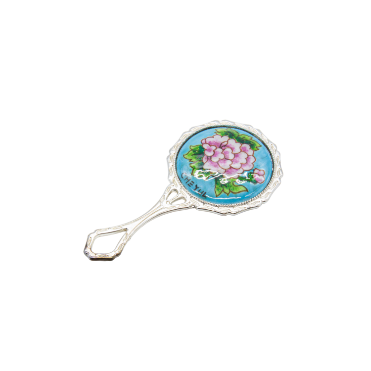 Peony Copper Cloisonné Hand Mirror (sky blue)