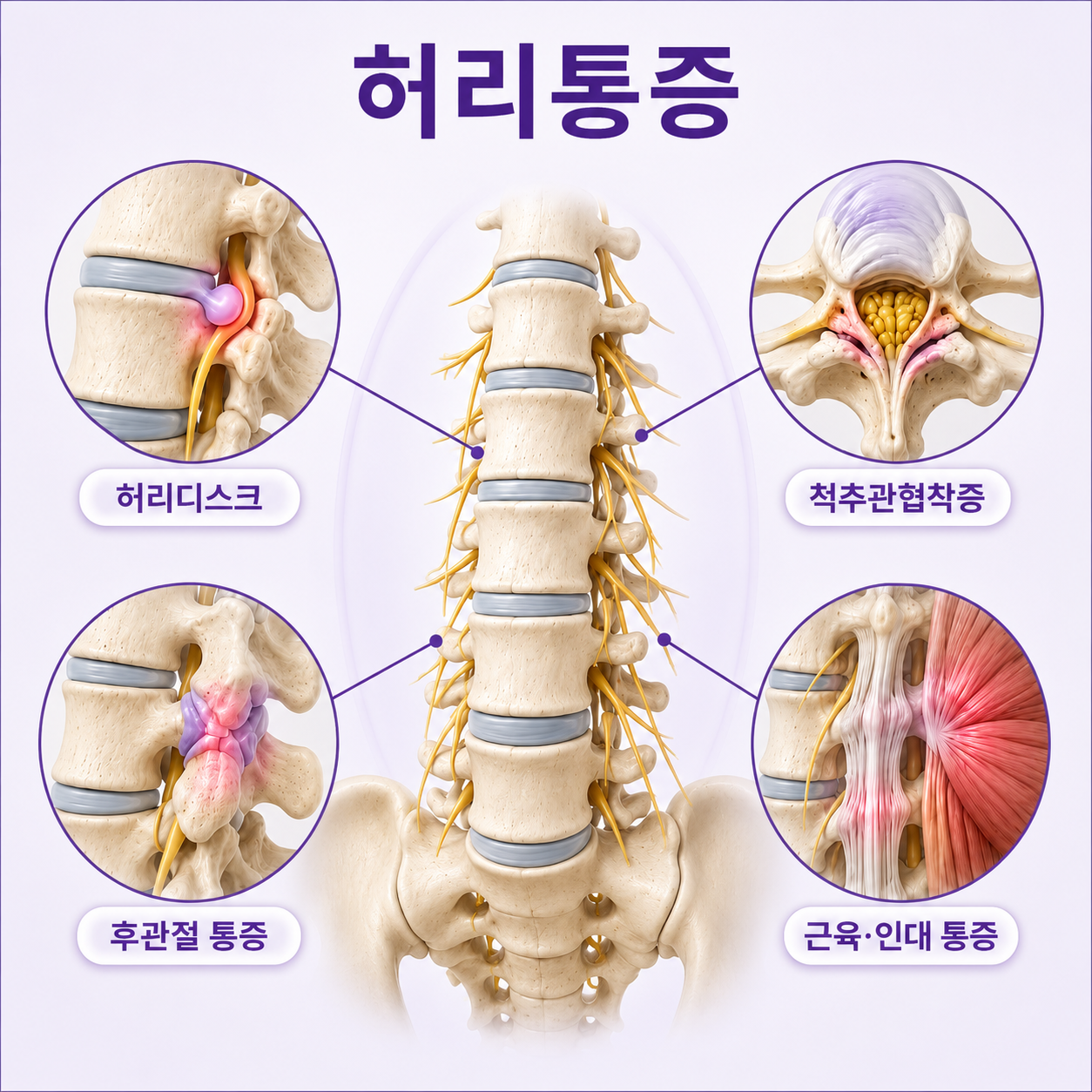 허리 통증 디스크 협착증 후관절 질환 증상