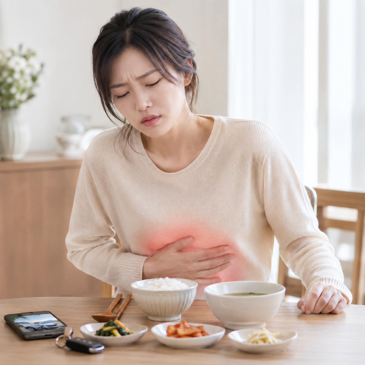 교통사고 후 소화불량 울렁거림 명치답답함