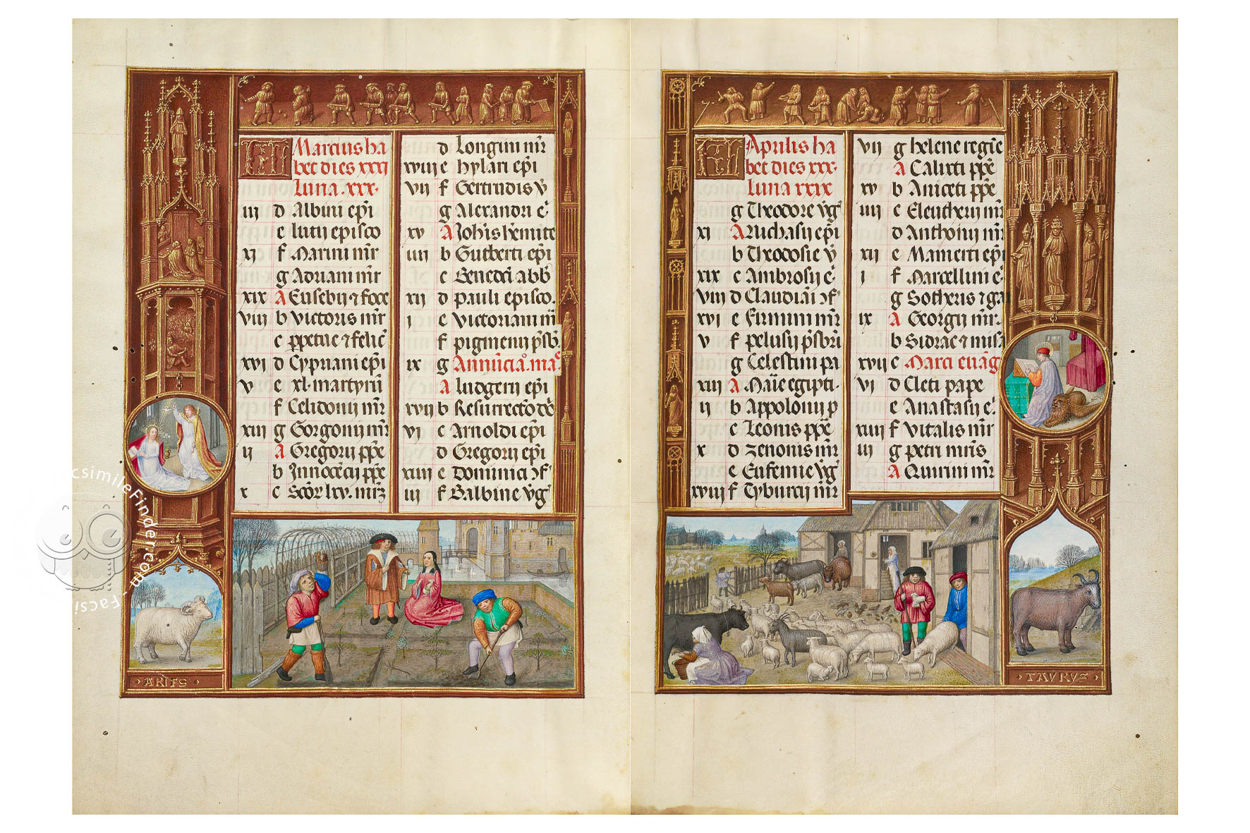 스피놀라 성무일 도서(Spinola Hours), March & April Calendar Page, 1510-20년경/ 이미지: Facsimile Finder