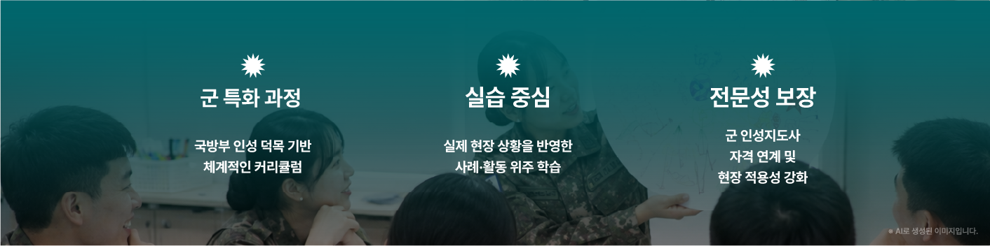 군 특화 교육과정, 현장 사례 중심 실습, 군 인성지도사 자격 연계로 전문성을 높이는 군장병 인성교육 과정