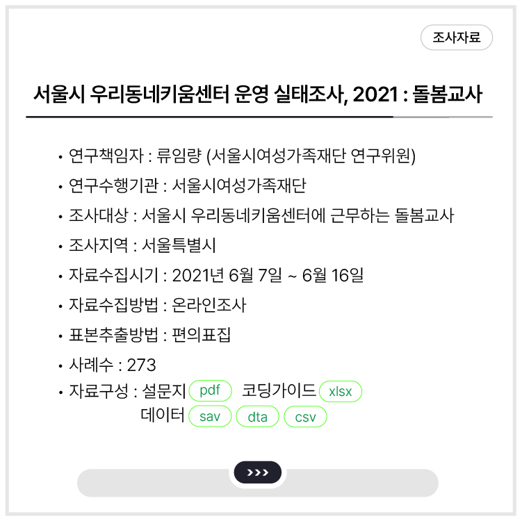 <서울시 우리동네키움센터 운영 실태조사, 2021 : 돌봄교사>