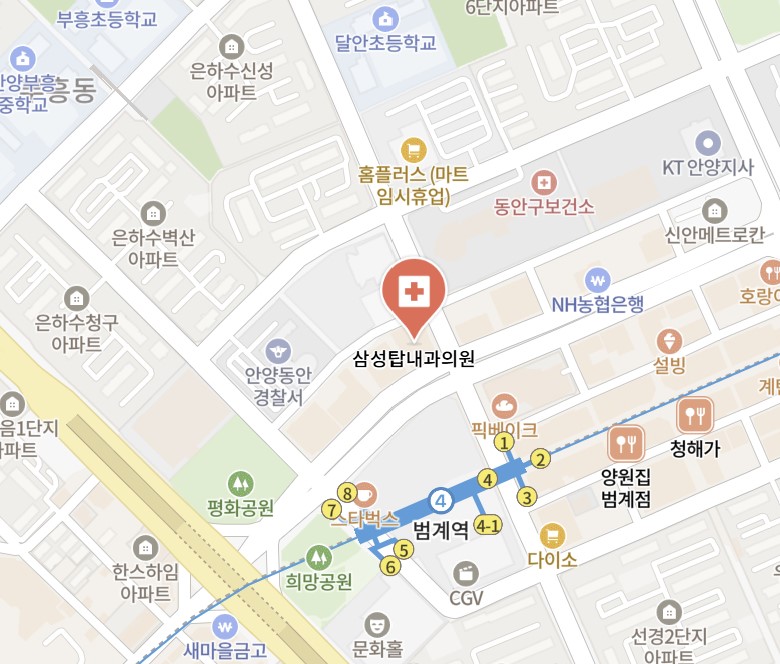안양삼성탑내과 오시는 길 지도