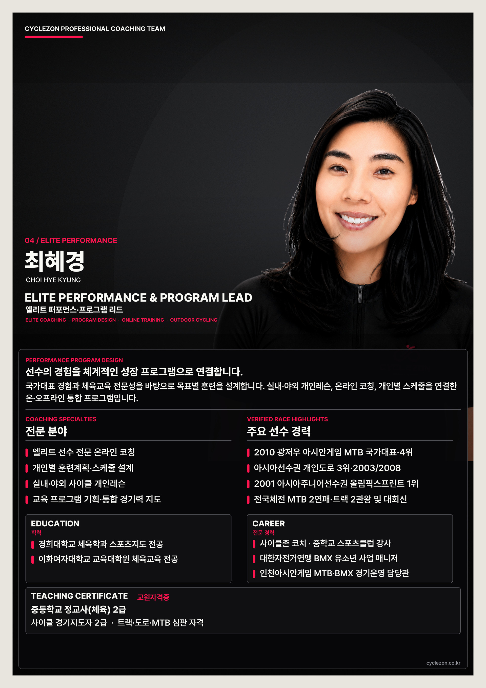 최혜경 코치 엘리트 퍼포먼스 프로그램 리드 프로필