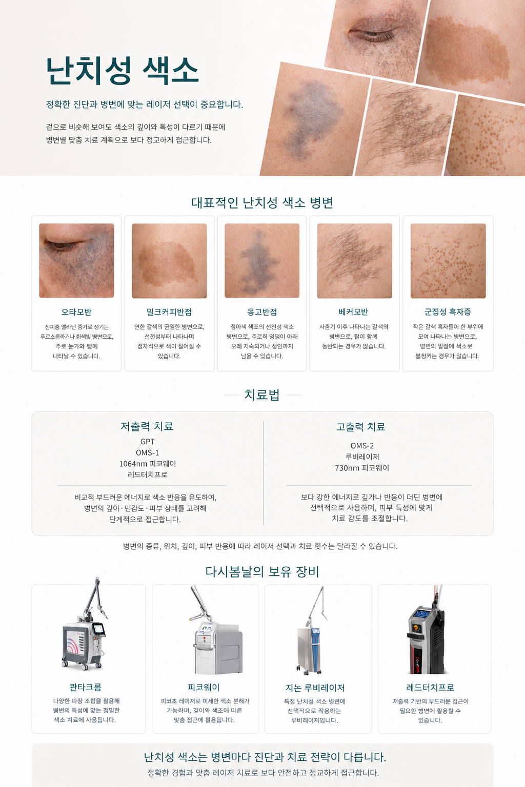 난치성 색소 병변의 종류와 Quanta Chrome·PicoWay·Ruby Laser 등 치료 장비 안내