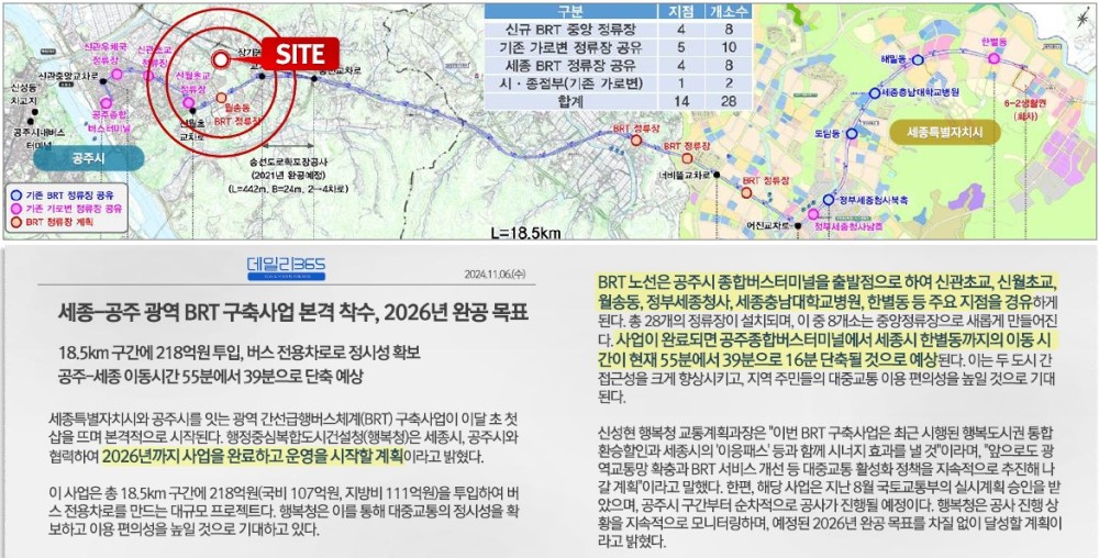 공주 월송 진아레히 특장점 - 세종-공주 광역 BRT 구축사업 본격 착수, 2026년 완공 목표