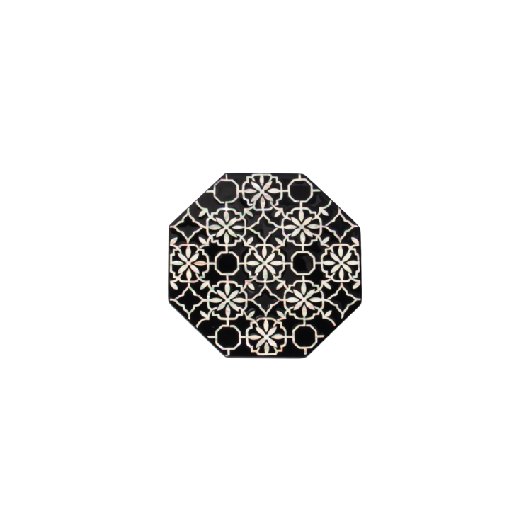 Gaehwa (blossom) mother-of-pearl octagonal coaster ink black