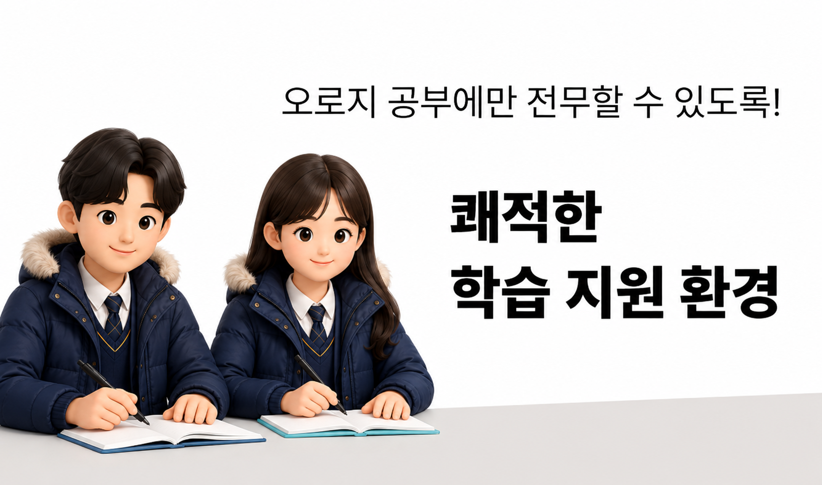 <h3>오로지 공부에만 전무할 수 있도록! 쾌적한 학습 지원 환경</h3>