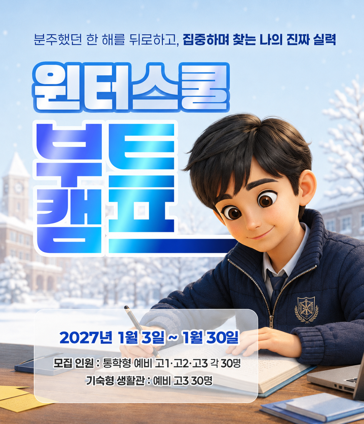 <h1>2026 대치720 윈터스쿨 수능 부트캠프</h1><p>강남 대치동 입시명문가 대치720이 책임지고 끌어올려주는 최고의 윈터캠프, 후회 없는 선택!</p>