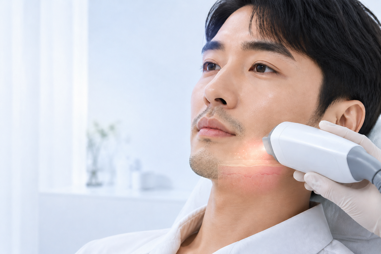 대전수염레이저제모 턱선 부위 레이저 시술 장면 사진