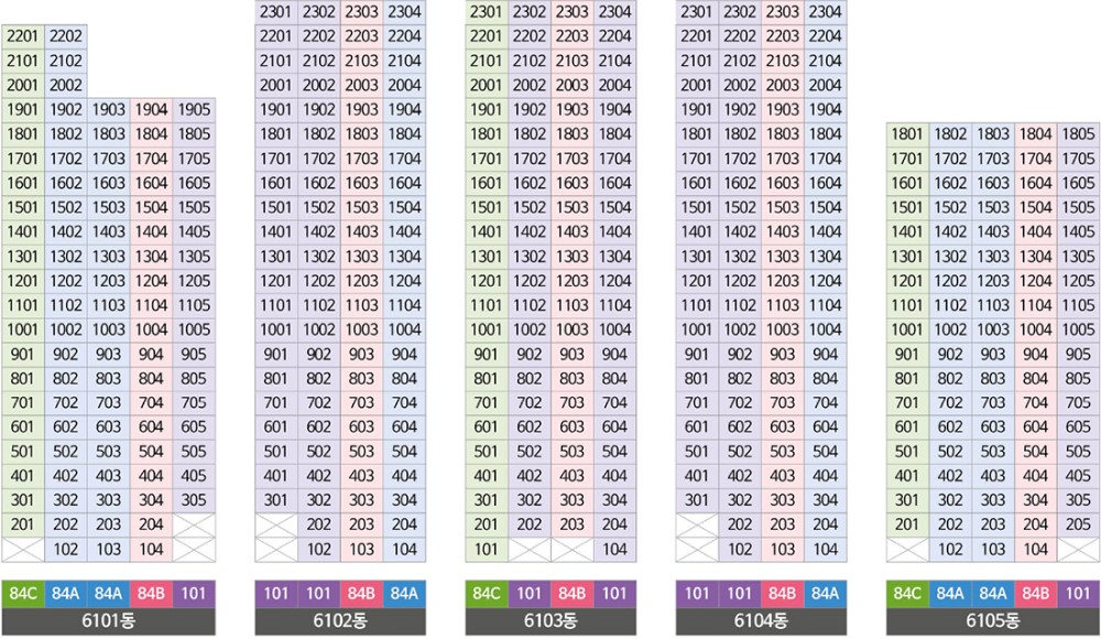 고덕 수자인풍경채 단지배치도 - 2단지 동호수배치도