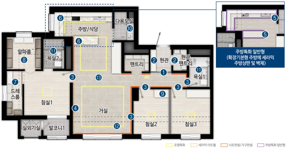 고덕 수자인하우스디  유니트 - 84㎡B 평면도
