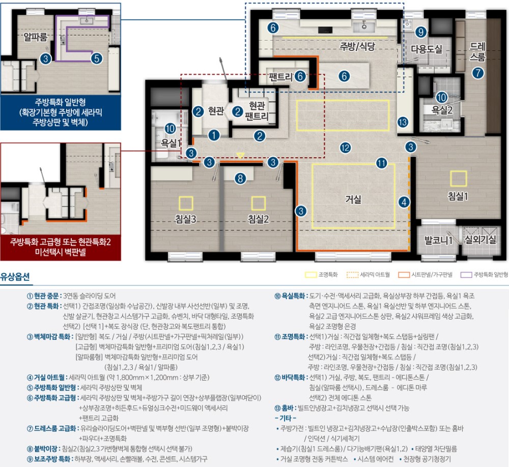 고덕 수자인하우스디  유니트 - 101㎡ 평면도 및 유상옵션