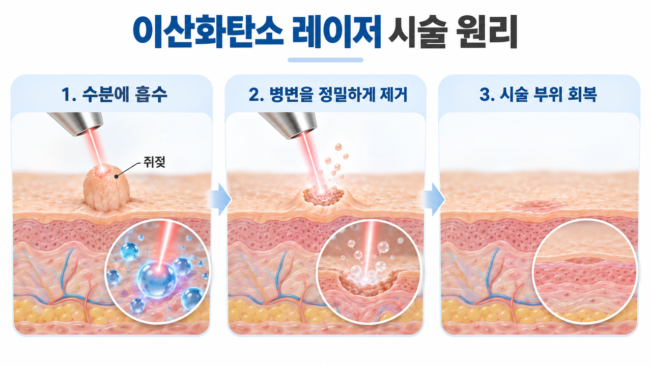 울산쥐젖제거 이산화탄소 레이저 시술 원리 인포그래픽