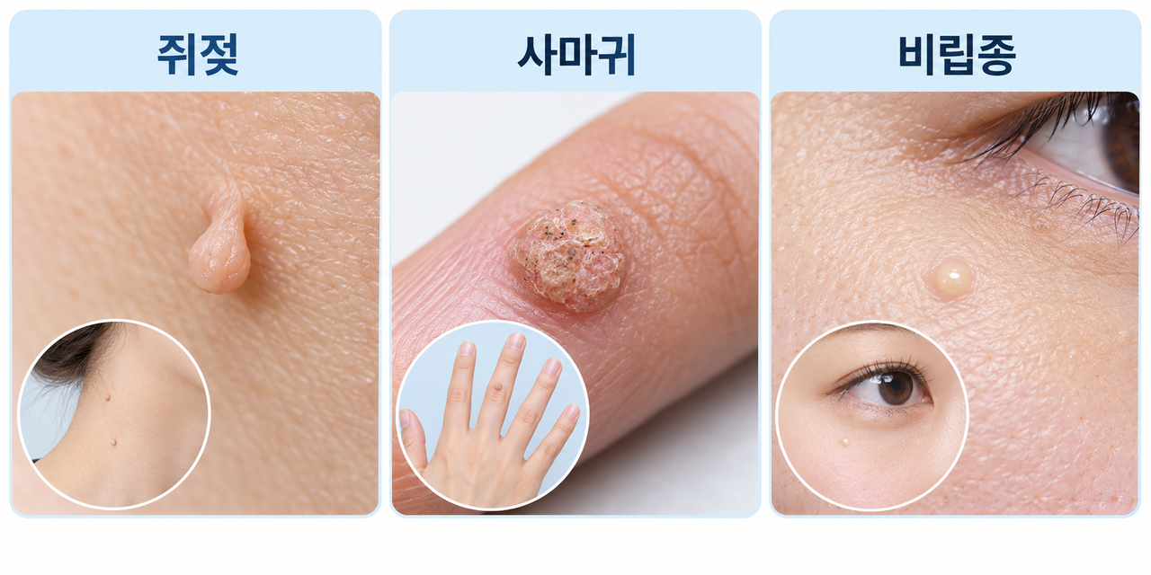 울산쥐젖제거 쥐젖 사마귀 비립종 구분 비교 이미지