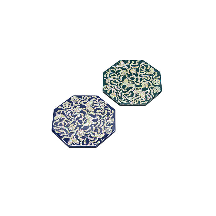 Butterfly arabesque mother-of-pearl inlay octagonal coaster set (2pc set) Butterfly & Arabesque Mother-of-Pearl Octagonal Coaster Set (2pc Set)