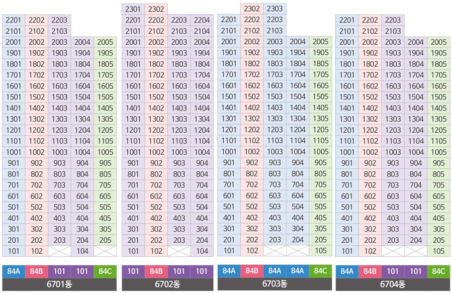 고덕 수자인하우스디 단지배치도 - 동호수배치도