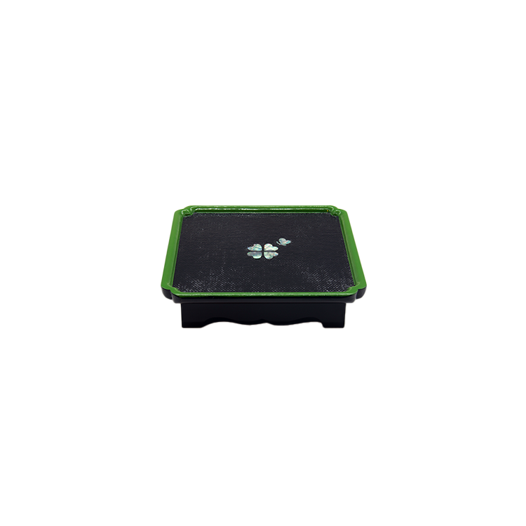 Flower and butterfly mother-of-pearl inlay soban (small tray table) ink black