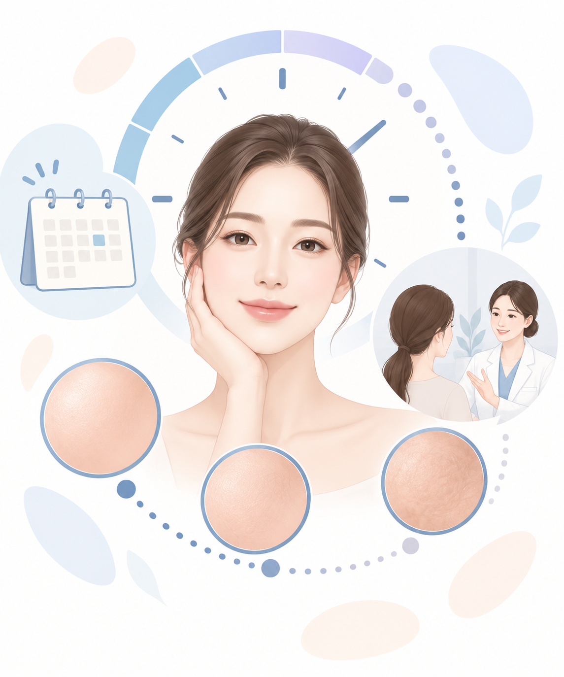 대전스킨보톡스 유지기간을 시계와 피부 변화로 표현한 일러스트