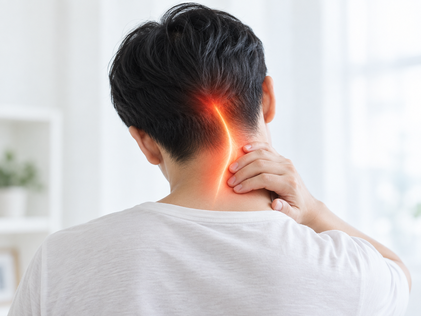 목과 뒤통수 주변 두통·어지럼을 표현한 의료 이미지