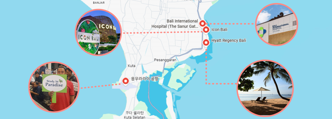 응우라라이 공항, 하얏트 리젠시 발리, 아이콘 발리, 발리 인터내셔널 병원 위치 안내