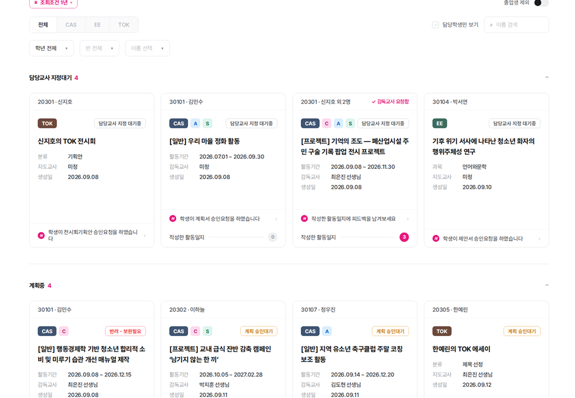 학생 제출물 상세와 AI 초안 화면