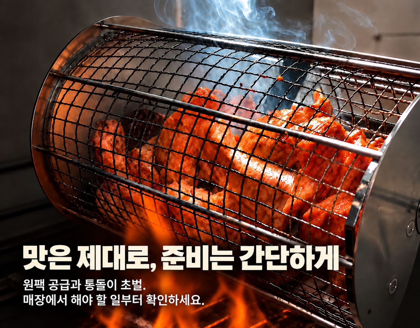 맛은 제대로. 준비 과정은 간단하게. 원팩 공급과 참숯 초벌. 매장에서 해야 할 일부터 확인하세요.