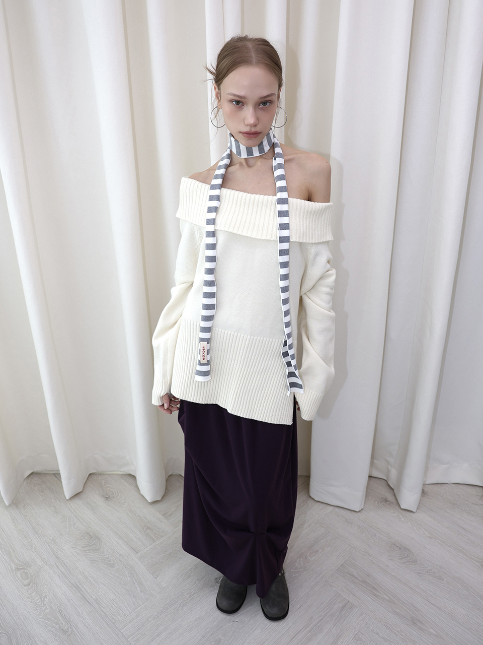 FOLDED OFF-SHOULDER KNIT - IVORY