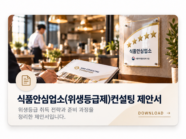 KMS컨설팅 식품안심업소 위생등급제 컨설팅 제안서 - 음식점 위생등급 인증 준비 및 현장 컨설팅 안내