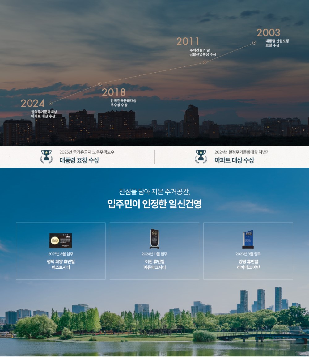천안 휴먼빌 브랜드 - 최근 수상 및 공사 실적