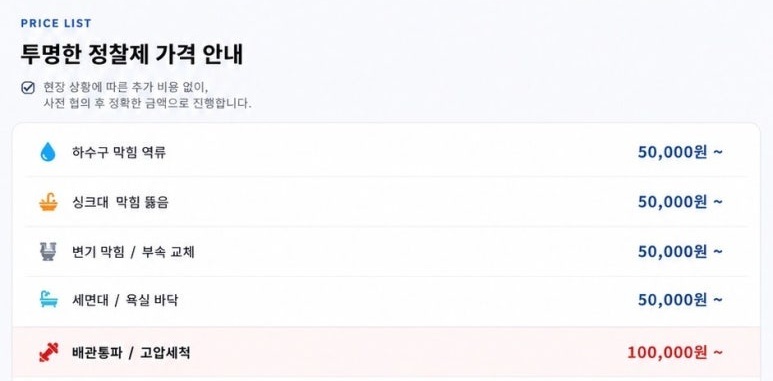 하수구막힘 가격표