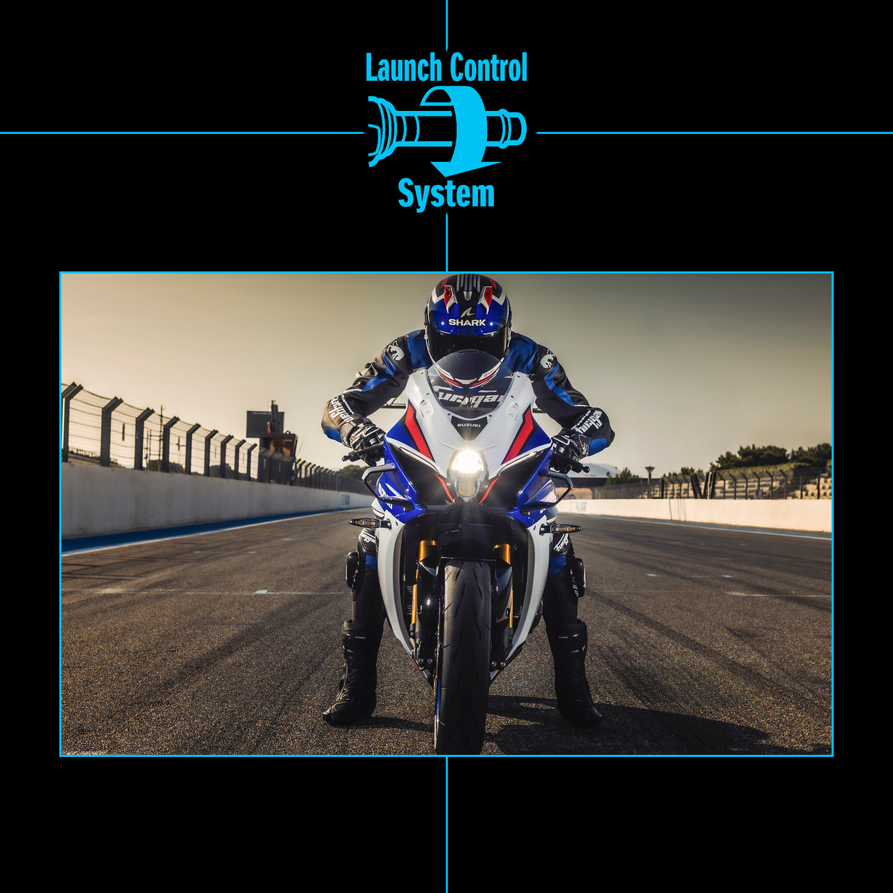 서킷 출발선에 선 GSX-R1000R과 라이더(론치 컨트롤)