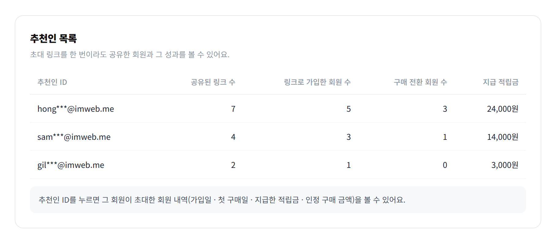 추천인 목록 화면