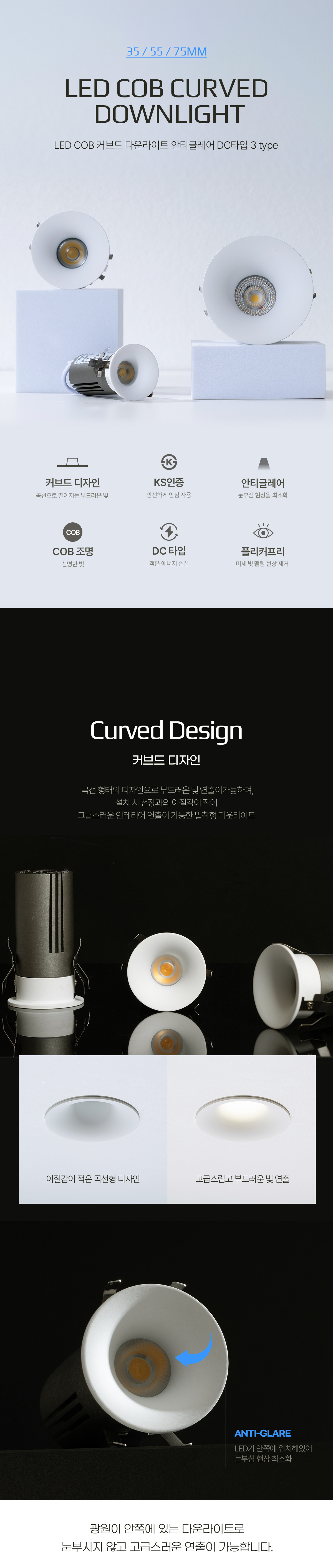 커브드 1.5인치 2인치 3인치 5W 8W 8W (35/55/75mm)