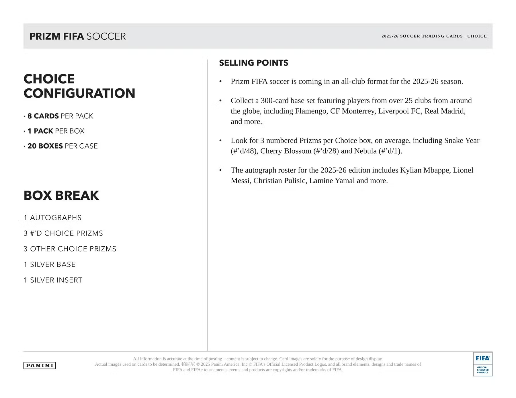 2025–26 Panini Prizm FIFA Soccer Choice Box