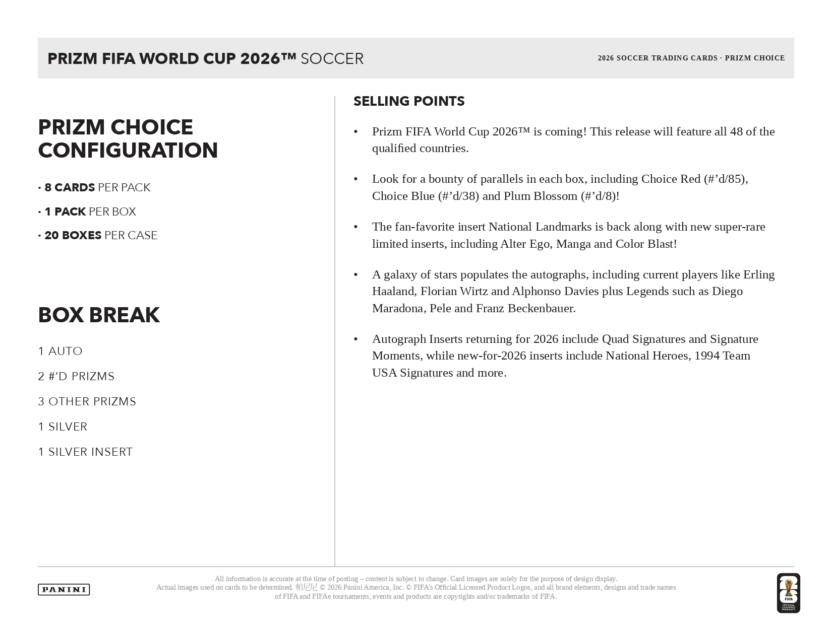 2026 Panini Prizm FIFA World Cup Soccer Choice Box