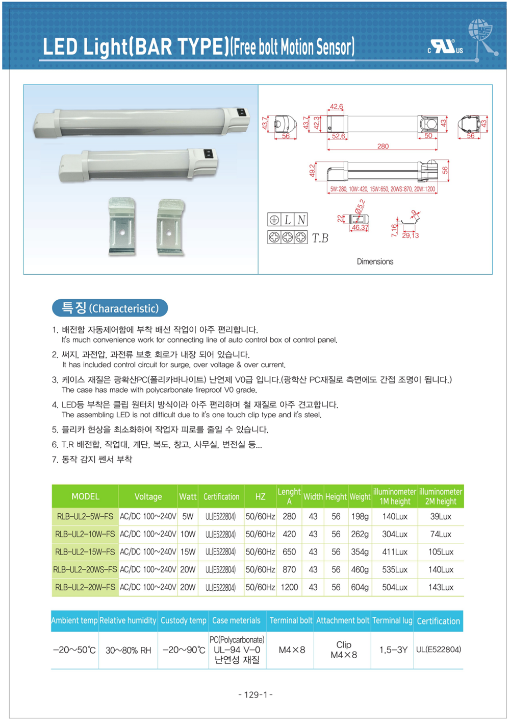 RLB-UL2-5W-FS 런전자, UL LED, 판넬용 UL LED, ON/OFF 스위치(Switch), LED바, 엘이디바, 판넬용 LED, Free Voltage, 프리전압