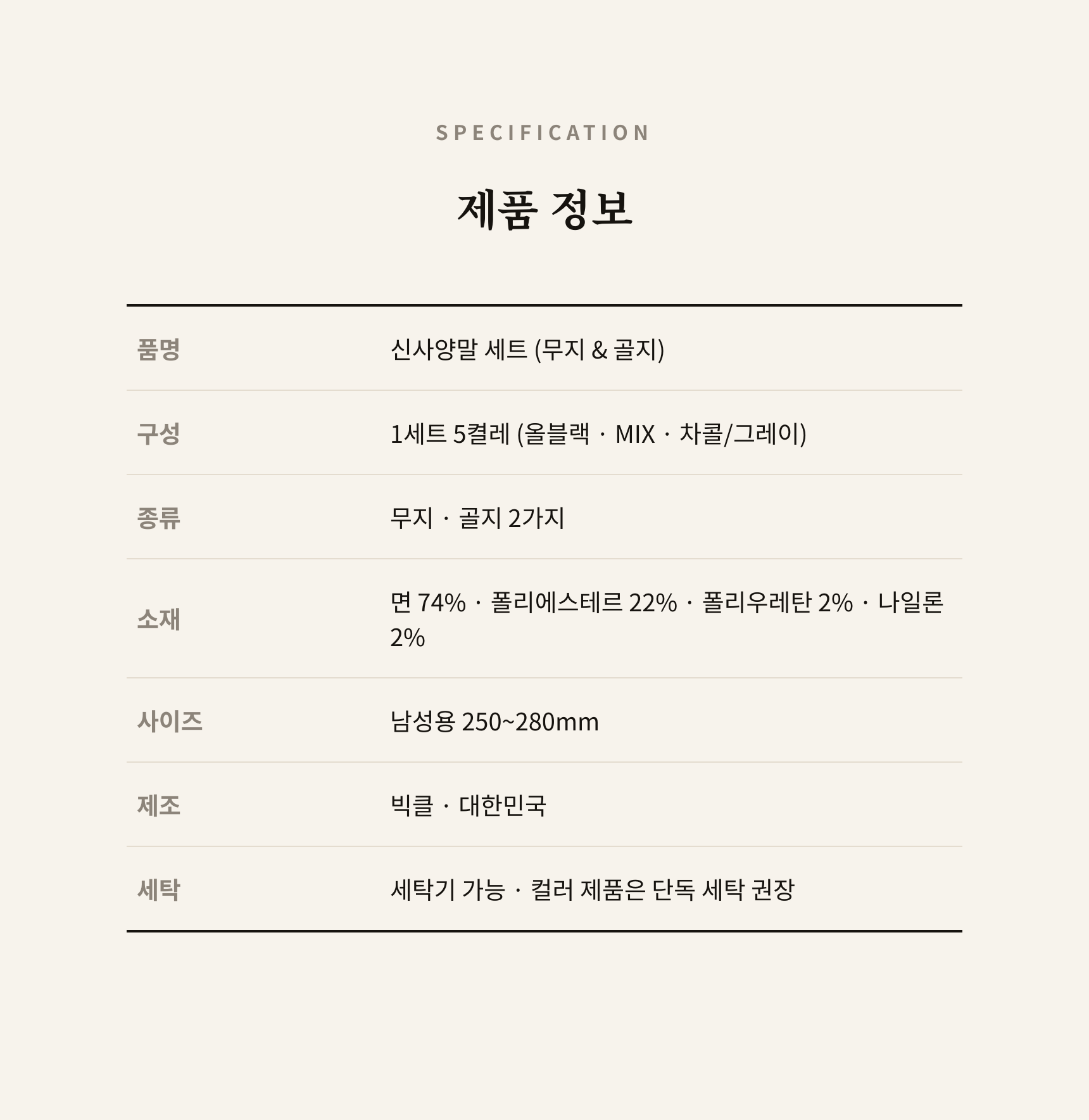 매일양말 빈틈없는 신사양말[무지&골지] 5days set