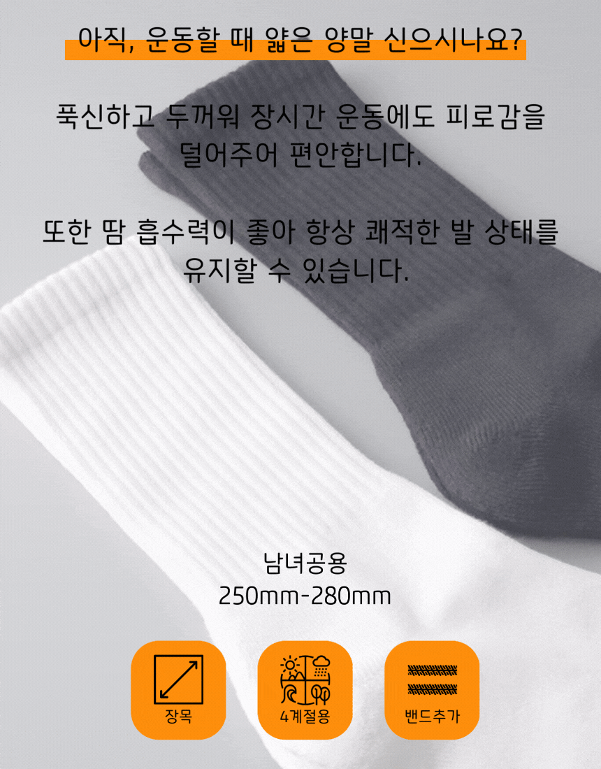[낱개구매] 단다니 쿠션 운동양말 장목중목 - 2color