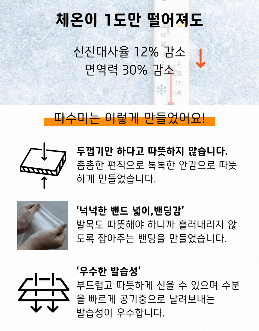 [낱개구매] 따수미 골지 장목 양말 - 6color