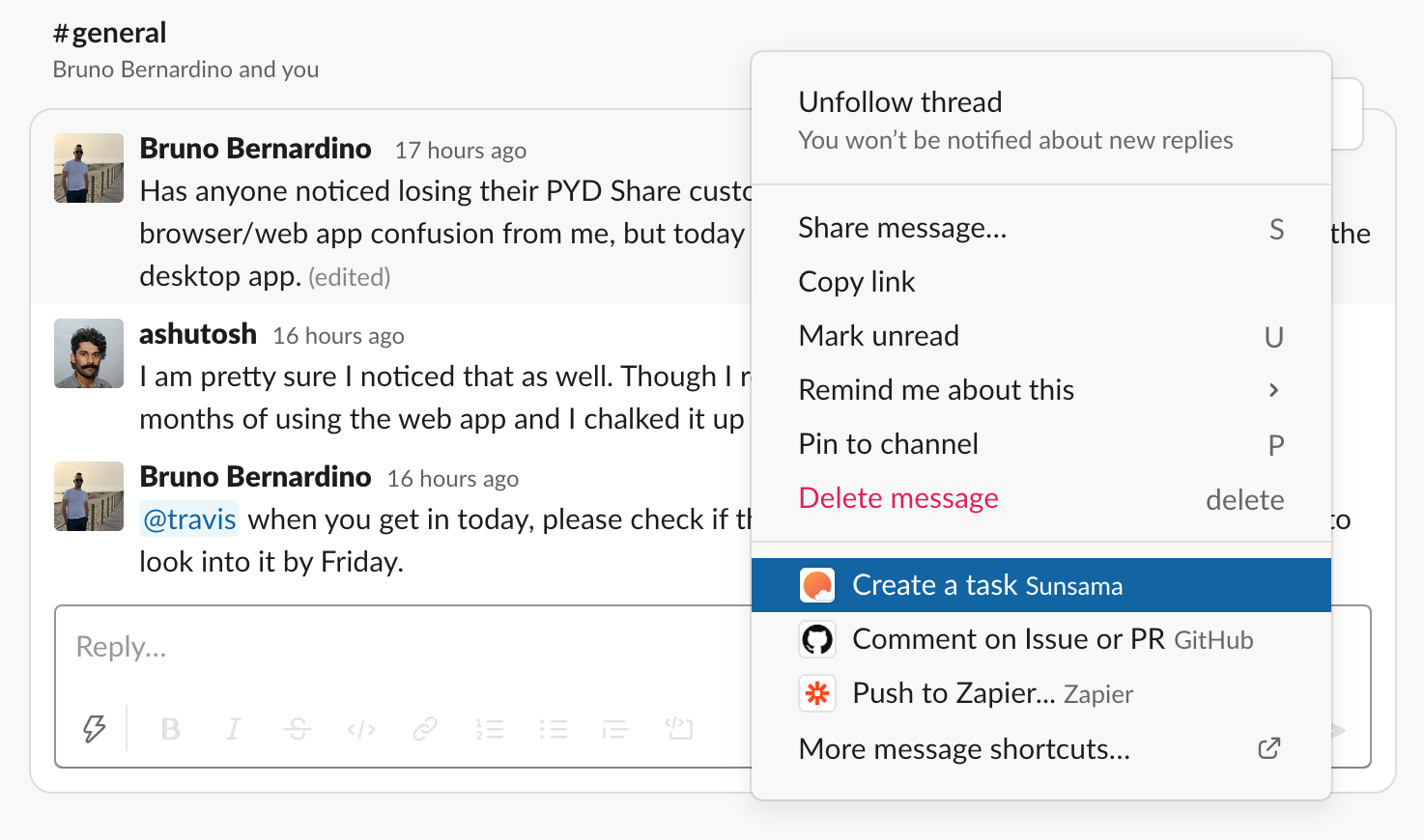 Create a task from Slack