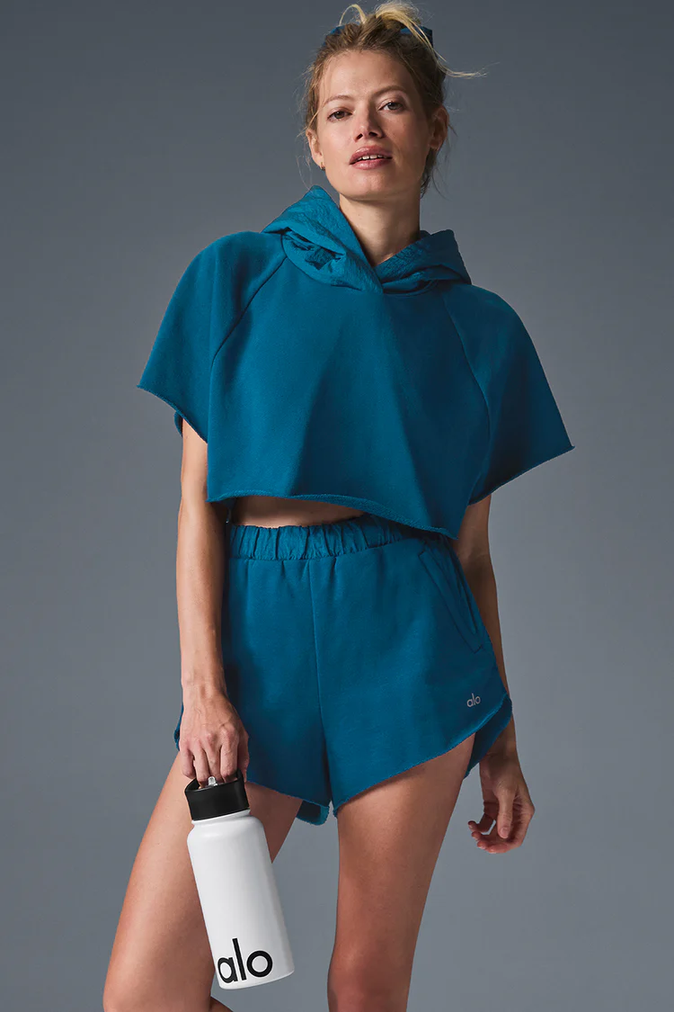 Cropped In The Air Short Sleeve Hoodie - Eclipse Blue--3