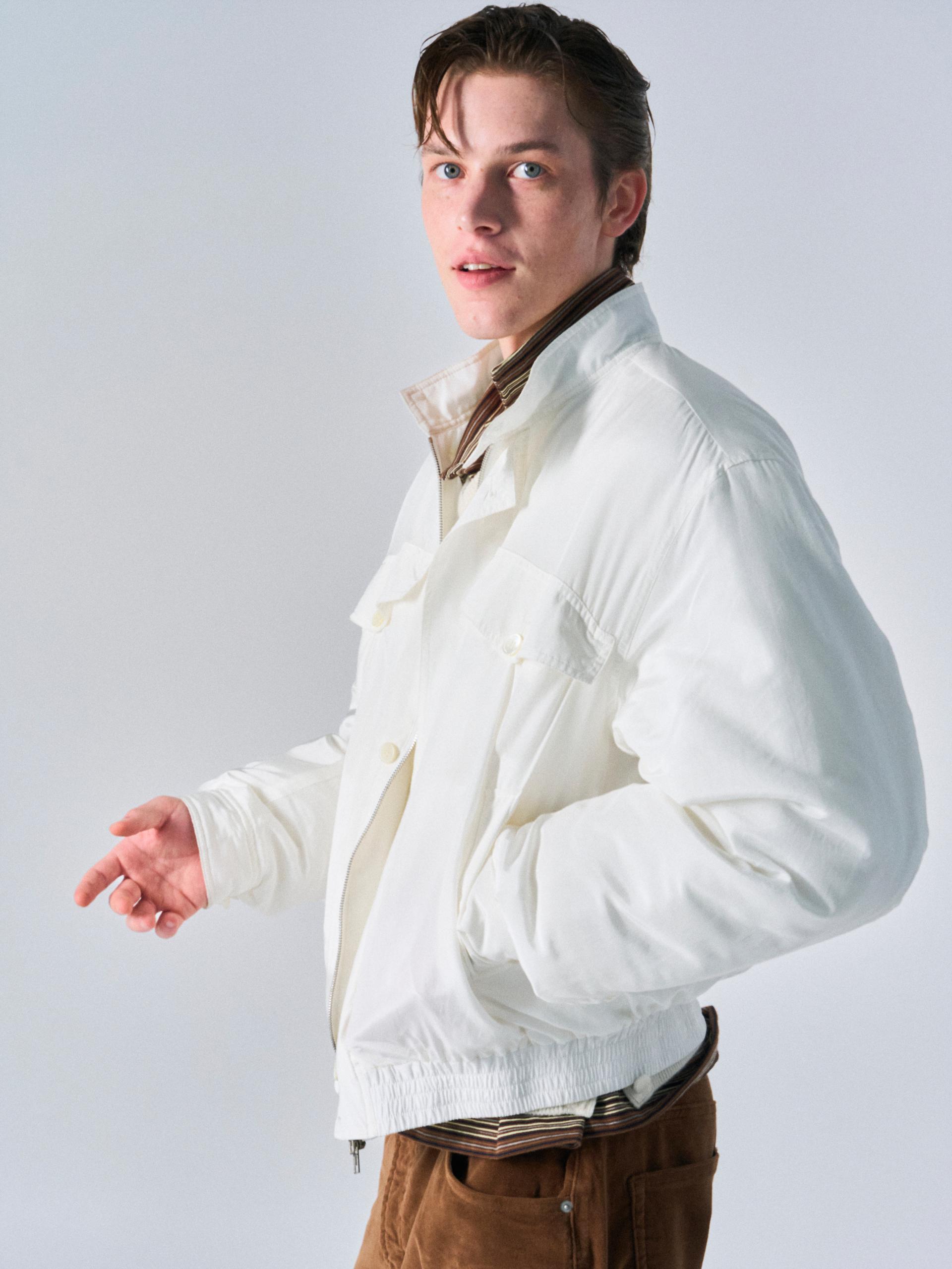 Cedric funnel-neck silk blouson white